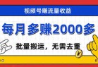 视频号流量分成，不用剪辑，有手就行，轻松月入2000+