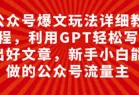 公众号爆文玩法详细教程，利用GPT轻松写出好文章，新手小白能做的公众号...