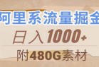 阿里系流量掘金，几分钟一个作品，无脑搬运，日入1000+（附480G素材）