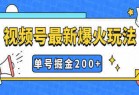 视频号爆火新玩法，操作几分钟就可达到暴力掘金，单号收益200+小白式操作