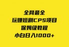 全网最全，玩赚短剧CPS项目保姆级教程，小白日入1000+