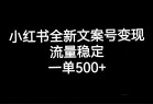 小红书全新文案号变现，流量稳定，一单收入500+(小红书的文案都有哪些套路)